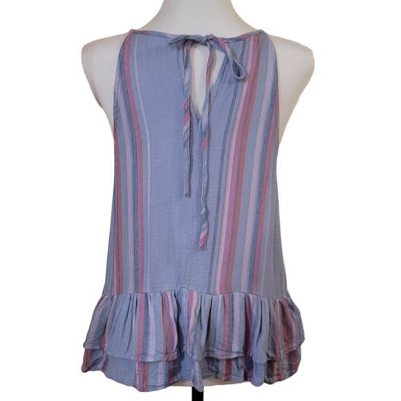 Ruffle Tiered Tank Top Beachy Coastal Stripes Vacation Boho Summer Cruise Size M - Picture 2 of 6